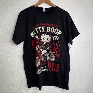 Betty Boop Brisco Graphic Biker T-Shirt Black Large NEW